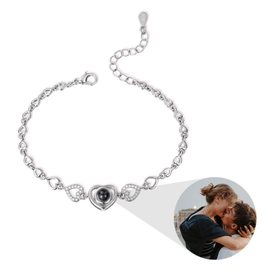 Custom Heart Photo Projection Bracelet, I Love You in 100 Languages, Dainty Memorial Picture Inside Bracelet, Birthday Valentine's Day Gift for Her