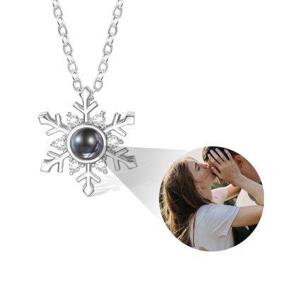 Custom Photo Projection Necklace, Snowflake Pendant with I Love You in 100 Languages, Sterling Silver 925 Memorial Jewelry, Gift for Her/Family/Friend