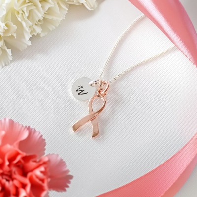 Collier personnalisé de survivante du cancer du sein, collier de charme en ruban rose de sensibilisation, bijoux en argent sterling, cadeaux de survivante du cancer pour les femmes