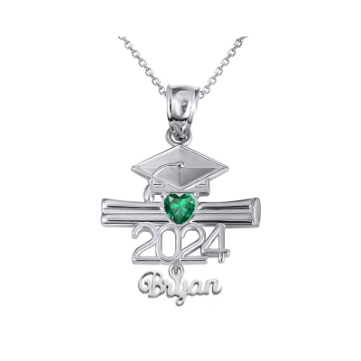Collier de casquette de célibataire avec pierre de naissance personnalisée, classe de 2024, casquette de remise de diplôme et collier avec pendentif en forme de cœur, cadeau de remise de diplôme pour les étudiants