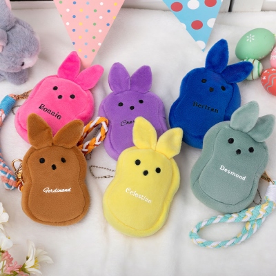 Personalized Name Easter Bunny Wallet, Multicolor Cartoon Bunny Coin Purse, Keychain Wallet, Easter Basket Gifts, Gifts for Kid/Grandkid/Daughter