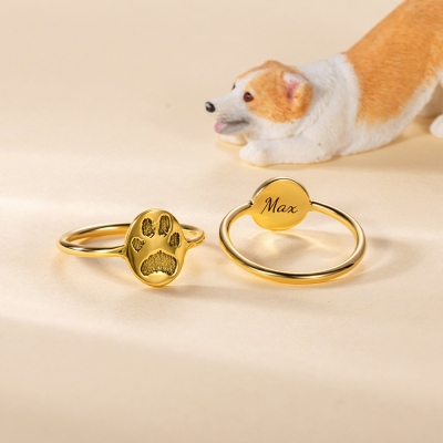 Custom Engraved Paw Print Ring, Sterling Silver 925 Pet Jewelry, Personalized Cat Dog Pet Memorial/Pet Loss Gift For Pet Lover/Family/Friends