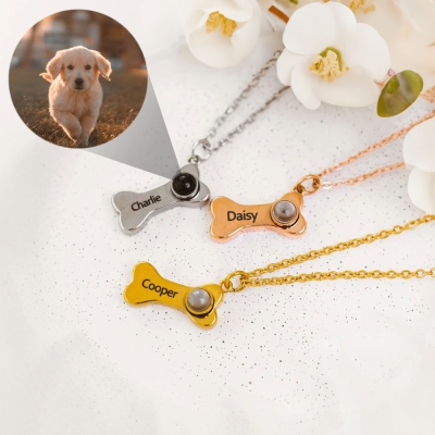 Collier de projection de photo d'os de chien personnalisé, collier commémoratif pour animaux de compagnie en argent sterling avec je t'aime en 100 langues, cadeau pour amoureux/ami/elle des animaux de compagnie