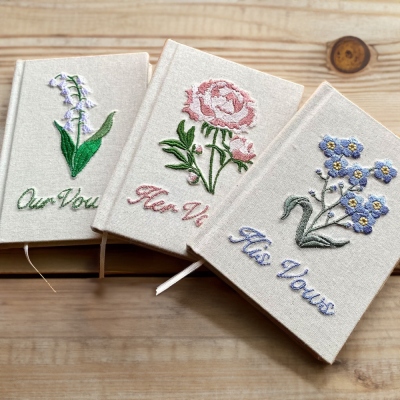 Livre de vœux brodé floral personnalisé fait à la main, son livre de vœux/livre de mémoire, fiançailles/souvenir de mariage, cadeau pour la mariée/le marié