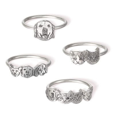 Personalized Pet Portrait Ring with Engraved 1-4 Dog/Cat Photo, Pet Memorial Jewelry, Gift for Pet Owner/Pet Lover