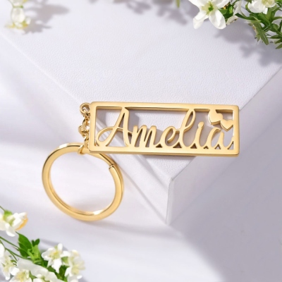 Personalized Name Keychain with Heart, Minimalist Stainless Steel Keyring with Multiple Fonts, Mother's Day/Birthday/Valentine's Day Gift for Her