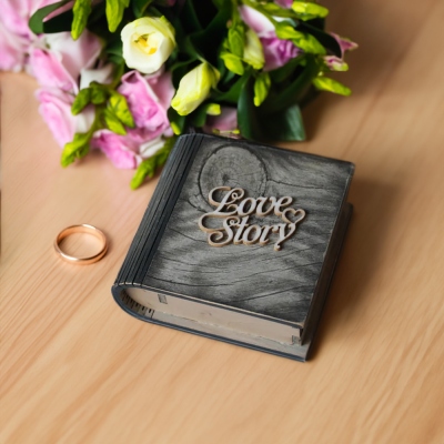 Boîte à bagues de mariage personnalisée Love Story, mini boîte à bagues en bois, boîte à bijoux à double oreiller, cadeau de fiançailles/mariage/proposition pour couple/ami