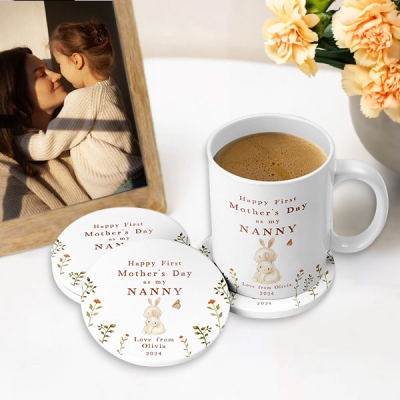 First Mother's Day Nana Mug & Coaster Gift, Personalised Ceramic Mug, Cute Animals Mug Set, Mother's Day Gift for Nana/Mom/Grandma/Nanny/New Mom/Nanna