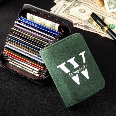 Personalized Name & Initial Men's Card Holder, Suede Portable Card Hold with Multiple Card Slots, Father's Day/Valentine's Day/Groomsmen Gift for Him