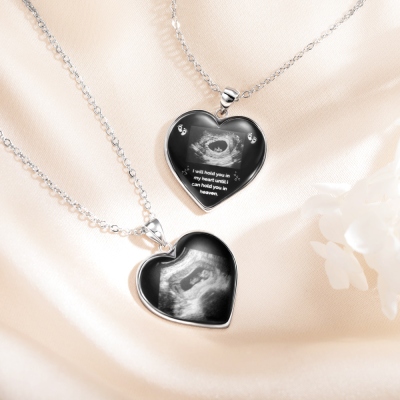Custom Heart Shaped Baby's Sonogram Ultrasound Necklace with Engraved text, Birthday/New Pregnancy/Newborn Memorial Gift/Women