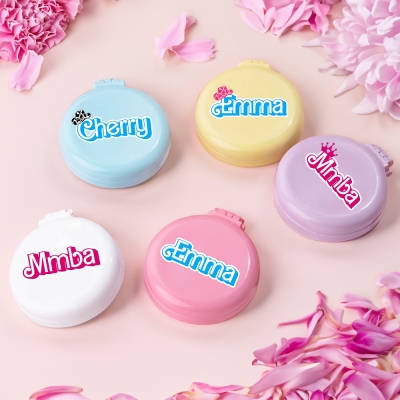 Personalized Name Pink Doll Mini Air Cushion Mirror Comb, Macaron Color Portable Foldable Hair Comb, Travel Hair Brush, Gift for Girl/Sister/Friend