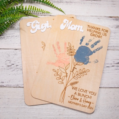 Personalized DIY Handprint Sign, Wooden Handprint Sign with Flowers, Creative Gift, Home Decor, Thanks for Helping Us Grow, Mother's Day Gift
