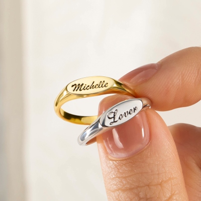Personalized Name Oval Signet Ring, Dainty Engraved Statement Name Ring, Mother's Day/Birthday/Bridesmaid's Gift for Her/Wife/Family/Friends