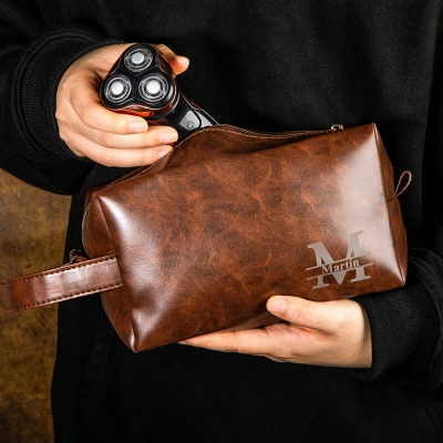 Personalized Monogram Men's Make Up Bag, Custom Toiletry Bag, Heirloom Leather Dopp Kit, Birthday/Father's Day/Groomsmen Gift for Him/Father/Friend