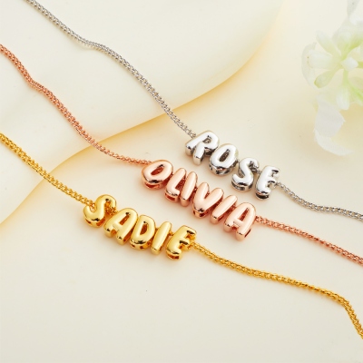 Personalized Bubble 3D Letter Name Necklace, Chunky Balloon Initial Necklace for Woman/Girl, Silver/Rose Gold/Gold Letter Pendant Necklace