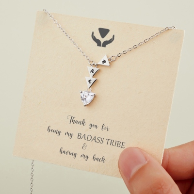 Personalized Triangle Initial Necklace with Zirconia, Thank You for Being My Badass Tribe, S925 Jewelry, Sister/Friendship/Bridesmaid's Gift for Women Best Friend