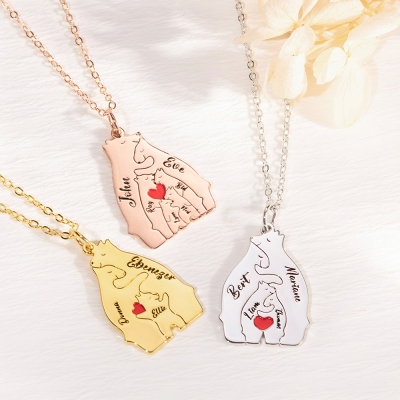 Custom Name Bear Family Puzzle Necklace, Multiplayer Animal Figurine Family Keepsake Jewelry, Mother's Day/Father's Day Gift for Parents/Grandparents