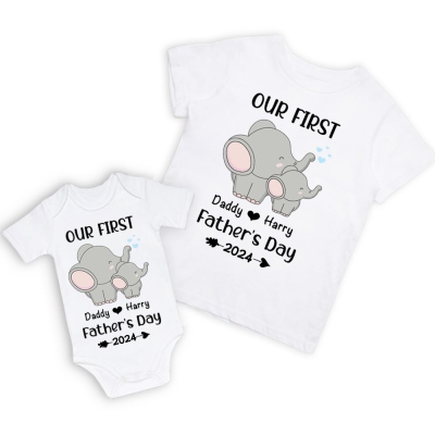 Custom Elephant Name Parent-child Shirts, Father Son Matching Shirts, Family Shirts, Cotton T-shirts/Rompers, Father's Day Gift for Dad/Grandpa