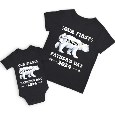 Personalized Daddy Polar Bear & Baby Polar Bear T-Shirt, Our First Father's Day Shirt, Polar Bear Shirts, Cotton Matching Shirt, Gift for Dad/Newborn