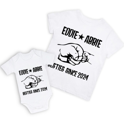 Customized Name Fist to Fist Parent-child Shirt, Dad & Baby Matching Shirt, Cotton Shirt/Baby Bodysuit, Our First Father's Day Shirt for Dad