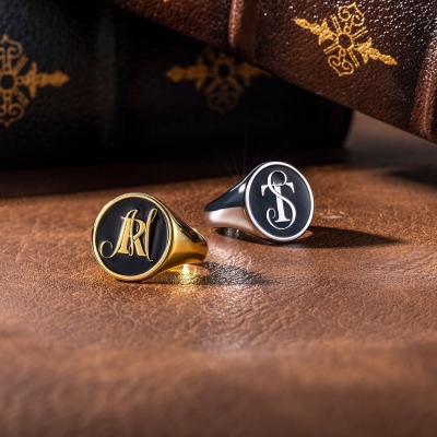 Personalized Initials Stacked Signet Ring with Engraved Text, Engagement Gift for Couple, Father's Day/Birthday Gift for Him/Her