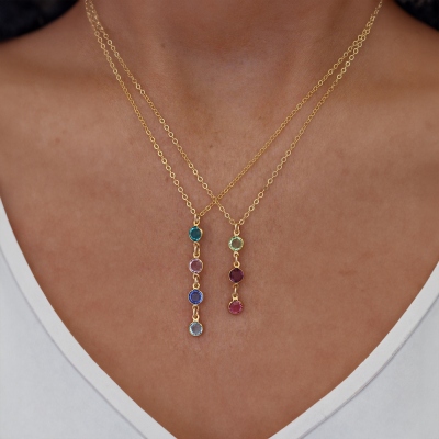 Personalized Family Birthstone Necklace, Vintage Gemstone Sterling Silver Necklace, Women's Jewelry, Birthday/Mother's Day Gift for Mom/Grandmom/Her