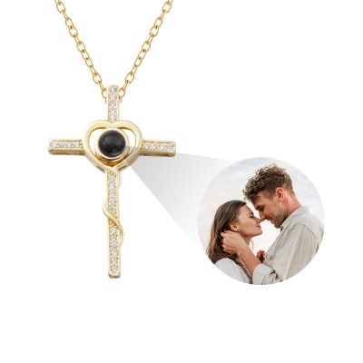 Collar de corazón de proyección cruzada personalizado, te amo en 100 idiomas, collar cristiano de plata de ley 925, regalo para mamá/abuela/amante