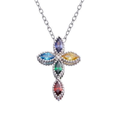 Personalized Birthstone Cross Necklace, Sterling Silver Cross Necklace for Women, Birthstone Jewelry, Baptism/Christening/First Communion Gift for Her