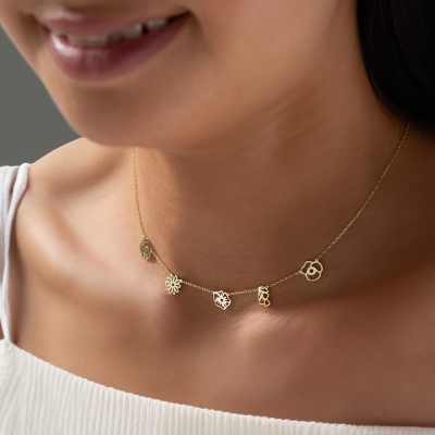 Custom Birth Flower Birthstone Initial Charm Necklace, Sterling Silver 925 Jewelry, Birthday/Anniversary/Mother's Day Gift for Her/Mom/Family/Friends