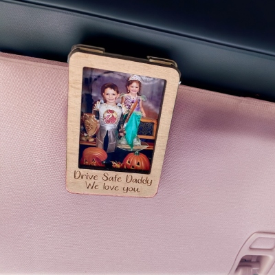 Custom Photo Car Visor Clip, Personalized Wooden Picture Frame Car Accessory, Pictured Sun Visor, Drive Safe Gift, Gift for Family/Friends/Lover
