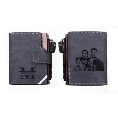 Personalized Foldable Photo Wallet with Name, Custom Vintage Leather Card Holder for Men, Father's Day/Birthday/Anniversary Gift for Dad/Boyfriend/Him