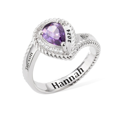 Custom Women Birthstone Class Ring with Engraved Text, High School, College & University Graduation Ring, Graduation Gift for Class of 2024 Graduates
