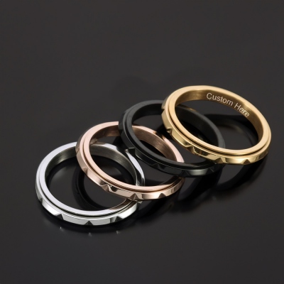 Custom Inner Engraved Fidget Anxiety Ring, Stainless Steel Anti-worry Ring for Stress Relief, Stacking Ring, Birthday/Anniversary Gift for Him/Her
