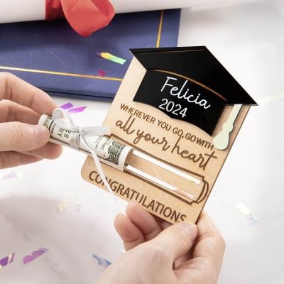 Personalized Graduation Gift Card Holder, Graduation Quotes, 2024 Graduation Money Holder, Wooden Card Box, Graduation Gift for Graduates/Daughter/Son