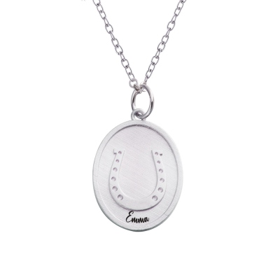 Personalized Lucky Horseshoe Farmer Necklace, Customized Name Engraved Sterling Silver Jewelry, Birthday/Mother's Day Gift for Mom/Horse Lover/Her