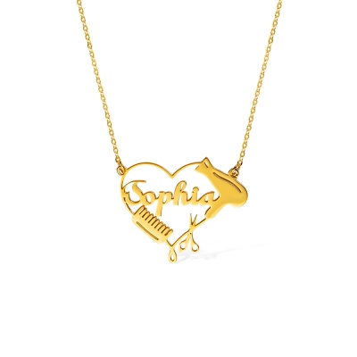 Personalized Hairdresser Heart Necklace with Name, Scissor Comb Silver Pendant Barber Jewelry, Professional Gift for Hairdresser/Hairstylist/Hairapist