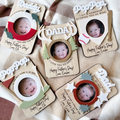Personalized Photo Fridge Magnet, Acrylic & Wood Frame Refrigerator Magnet with Picture, Birthday/Christmas/Father's Day Gift for Dad/Grandpa/Him