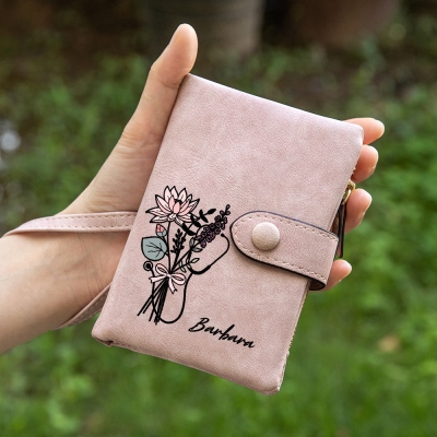 Personalized Bow Birthflower Wallet with Stethoscope, Custom Name Nurse Wallet with Coin Holder, Appreciation/Graduation Gift for Nurse/Doctor/Student