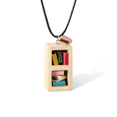 Personalized Miniature Bookshelf Necklace with Name, Bohemian Style Library Necklace, Women's Jewelry, Birthday Gift for Book Lover/Reader/Librarian