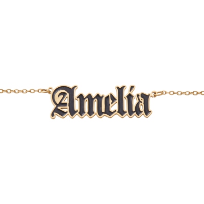 Customized Old English Gothic Name Pendant, Personalized Color Filling Enamel Sterling Silver Necklace, Birthday Gift for Her