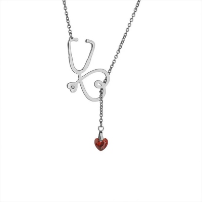 Personalized Stethoscope Necklace with Heart Birthstone, Love Necklace, Appreciation/Graduation/Nurse Week Gift for Doctor/Nurse/Medical Staff