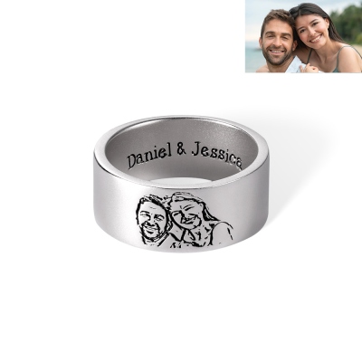 Personalized Engraved Photo Ring with Name, Portrait Ring, Memorial Jewelry for Couple, Birthday/Anniversary Gift for Her/Family