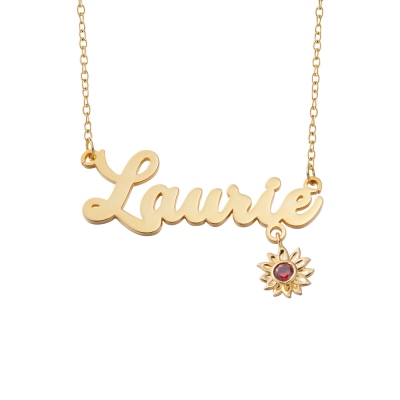 Custom Name Necklace with Birthstone Sunflower, You Are My Sunshine Nameplate Necklace, Birthday/Valentine's Day/Mother's Day Gift for Her/Mom/Family
