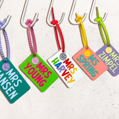 Personalized Colorful Smile Teacher Bag Tag with Name, Cute Acrylic Nameplate Keychain, Teacher's Day/Appreciation/End of Year Gift for Teachers