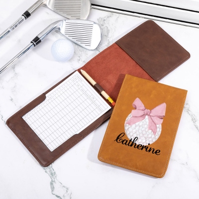 Custom Name Pink Coquette Bow Leather Golf Scorecard Holder, Golf Yardage Book Cover, Golf Accessories, Gift for Female Golfer/Her/Bridesmaids