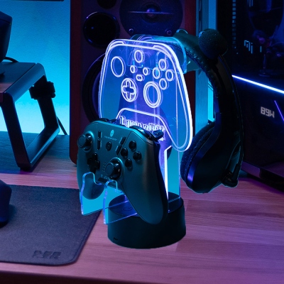 Custom Controller Holder with Game ID, Works with PS5/PS4 Xbox One/Series/360 Switch Steam Controller, Gaming Headset Stand with Light, Gift for Him