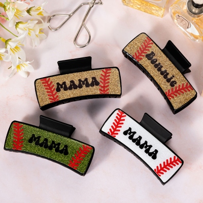 Personalized Baseball Glitter Claw Clip for Women, Custom Name Sports Hair Clip, Hair Accessory, Birthday/Anniversary Gift for Baseball Lover/Mom/Her