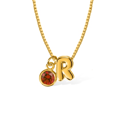 Customized 3D Bubble Initial Birthstone Box Chain Necklace, Minimalist Sterling Silver 925 Jewelry, Birthday/Christmas Gift for Mom/Girlfriend/Sister