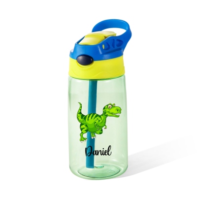 Personalized Name Dinosaur Unicorn Cartoon Staw Water Bottle, 16oz Portable Water Cup for Kid, Travel/Camping/Back to School Gift for Child/Boy/Girl