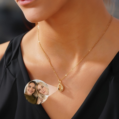 Custom Photo Teardrop Projection Necklace, Sterling Silver 925 Necklace with Picture, Birthday/Anniversary/Mother's Day Gift for Her/Mom/Best Friend